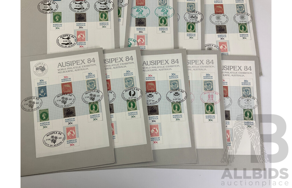 Collection of International Stamps Including Ten Australian 1984 AUSIPEX Covers, Maldives 1970's Mint Stamps, Two Stamp Albums of Cancelled Stamps, Empty Australian Stamp Albums 1981, 1985, 1987