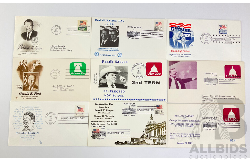 Nine USA Inauguation Covers, 1969 to 1993