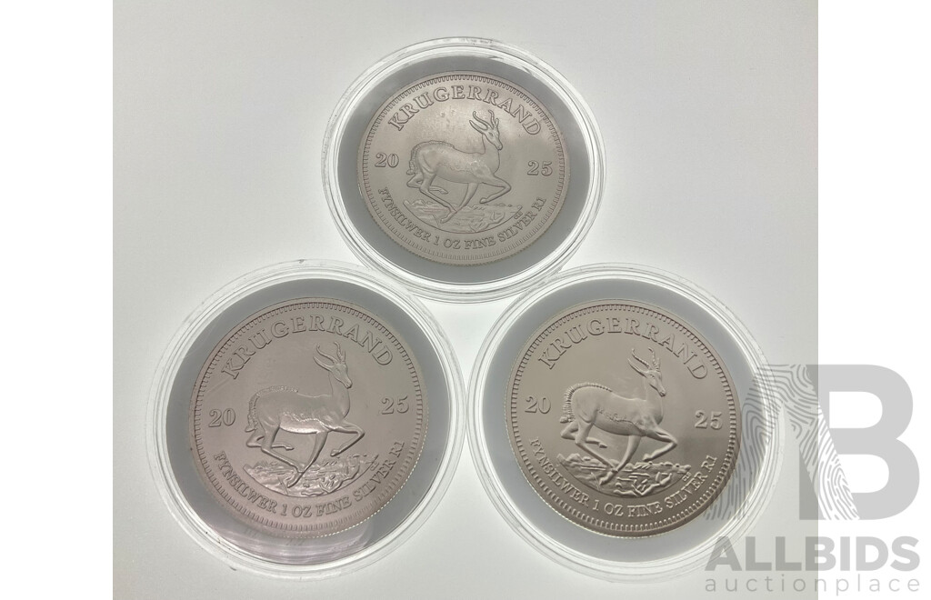 Three South African 2025 Silver Krugerrand Coins .999