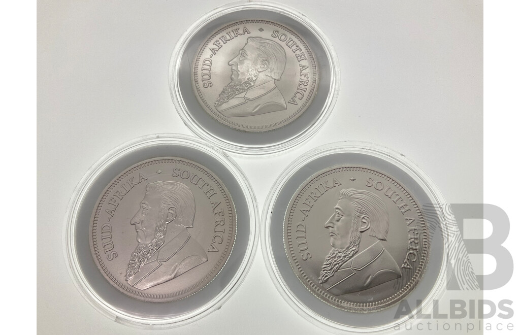 Three South African 2025 Silver Krugerrand Coins .999