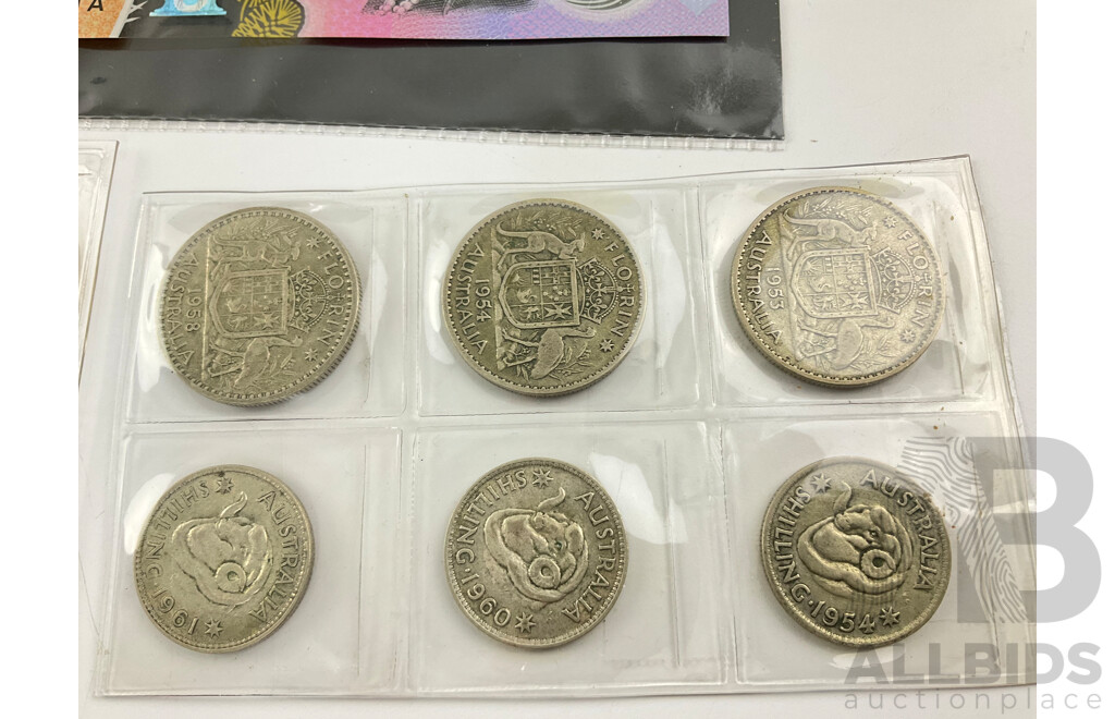 Australian Silver Predecimal Coins, Three Florins, Three Shillings, Four 2023/24 AFL One Dollars, 2016 Five Dollar Next Gen Fraser/Evans, 2016 Olympic Coin Set