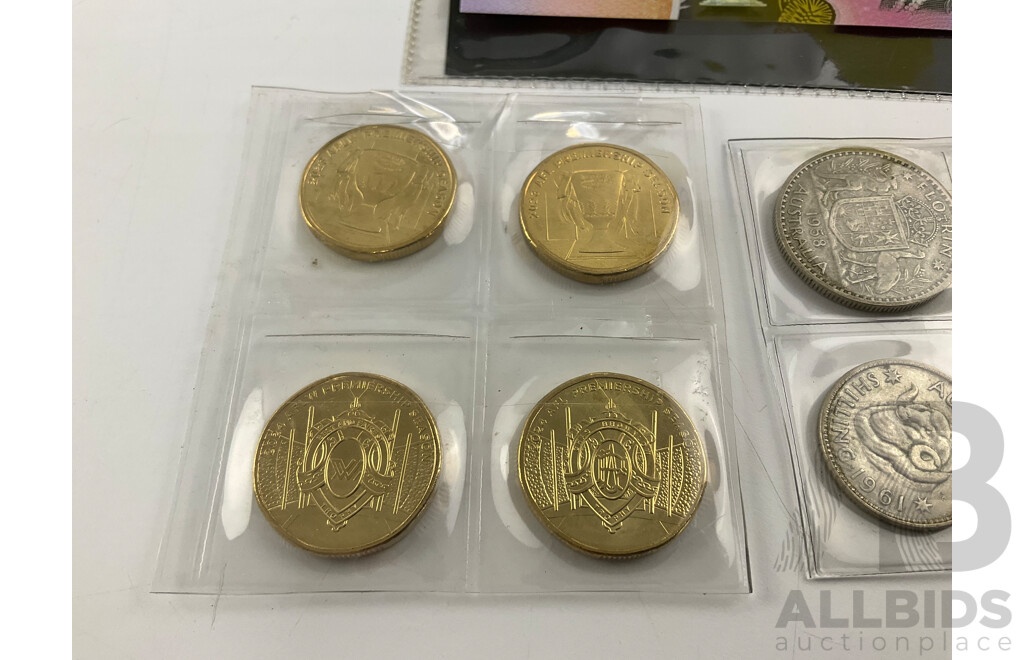 Australian Silver Predecimal Coins, Three Florins, Three Shillings, Four 2023/24 AFL One Dollars, 2016 Five Dollar Next Gen Fraser/Evans, 2016 Olympic Coin Set