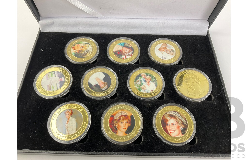 United Kingdom Princess Diana Commemorative Gold Plated Ten Coin Set