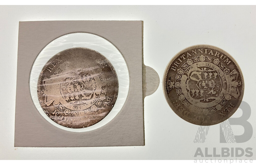 Two United Kingdom KGIII Silver One Crown Coins 1816 and 1817 .925
