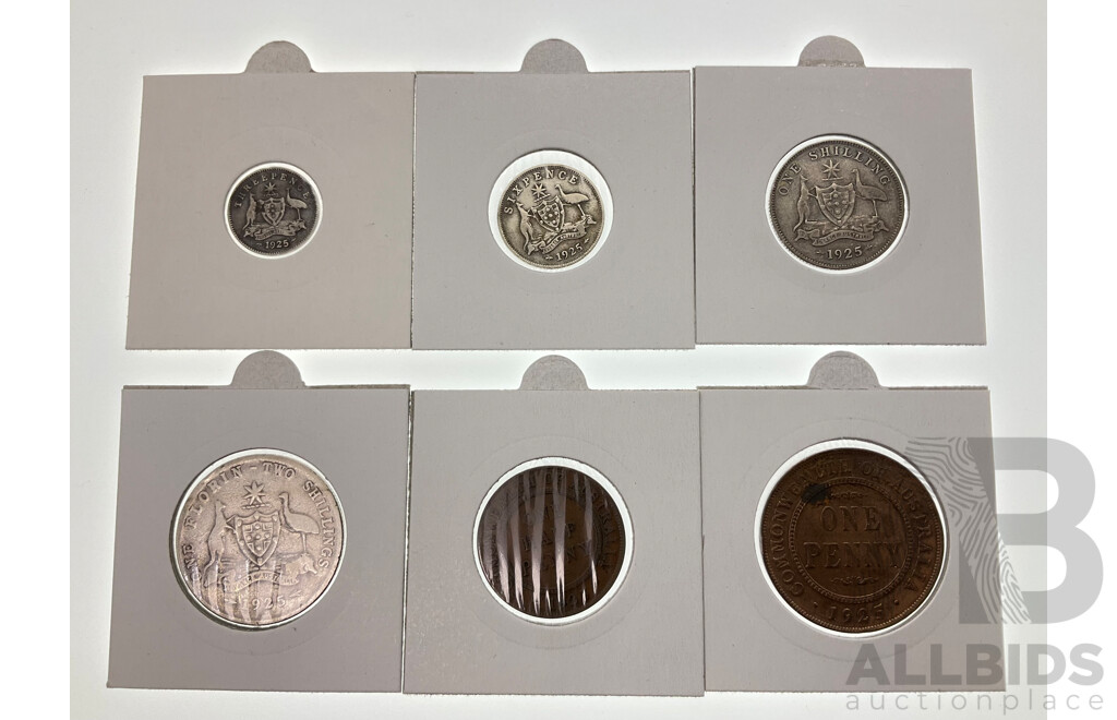 Australian 1925 Silver Predecimal Coin Set Including 1925 Penny