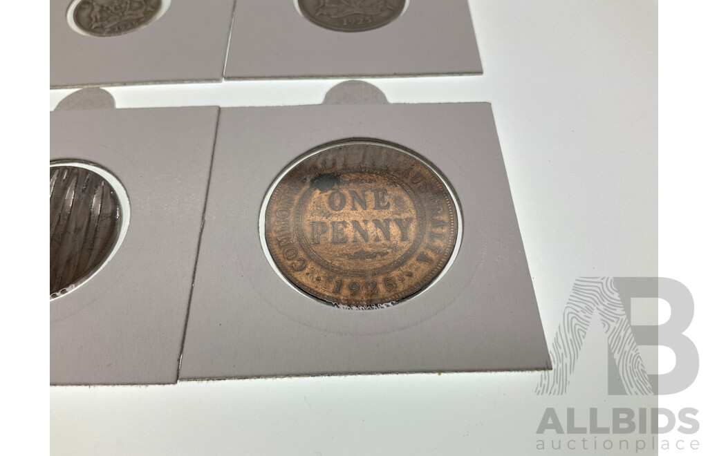Australian 1925 Silver Predecimal Coin Set Including 1925 Penny