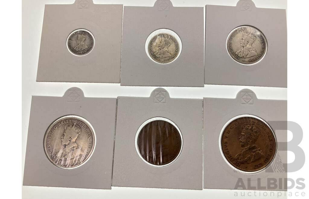 Australian 1925 Silver Predecimal Coin Set Including 1925 Penny