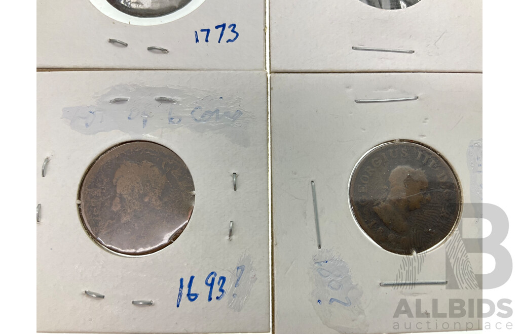 United Kingdom Farthings, KWIII 1693, KGIII 1773, 1799, 1896 Ceylon QV 1870