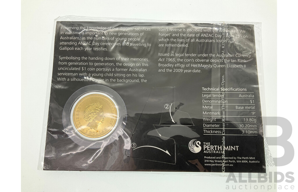 Australian Perth Mint 2009 One Dollar, Lest We Forget