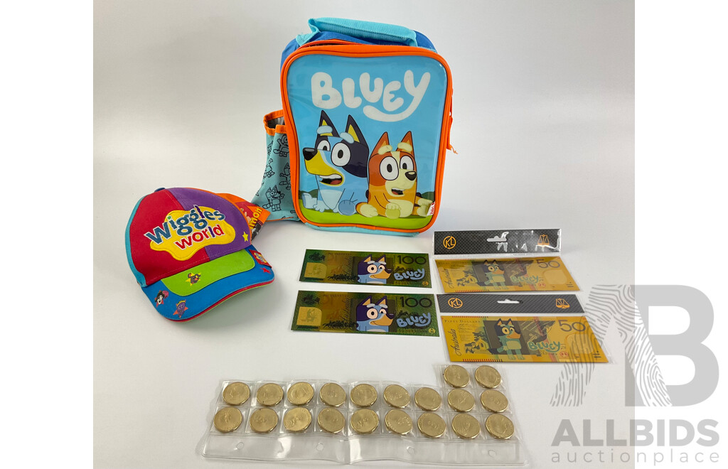 Twenty Australian 2024 One Dollar 'Bluey Bucks' with Novelty Bluey One Hundred and Fifty Dollar Notes and Bluey Tote Bag