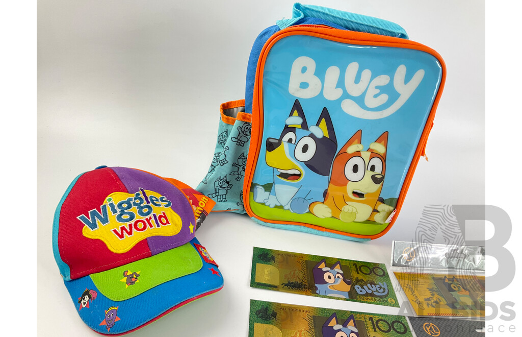Twenty Australian 2024 One Dollar 'Bluey Bucks' with Novelty Bluey One Hundred and Fifty Dollar Notes and Bluey Tote Bag