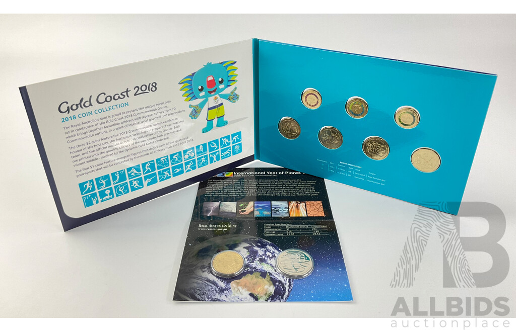 Australian 2008 International Year of Planet Earth Two Coin Set and 2018 Commonwealth Games Seven Coin Set