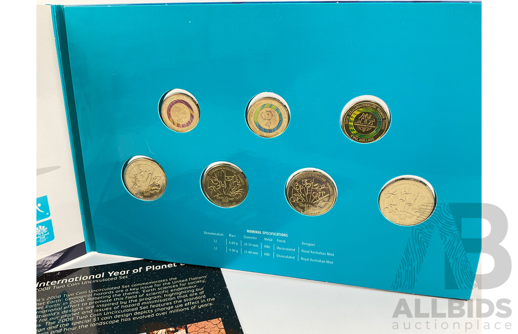 Australian 2008 International Year of Planet Earth Two Coin Set and 2018 Commonwealth Games Seven Coin Set