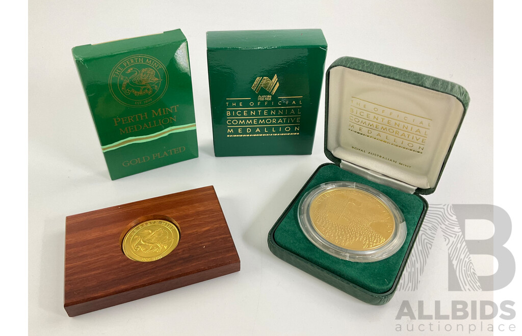 Australian RAM 1988 Bicentennial Commemorative Medallion and Perth Mint Gold Plated Medallion
