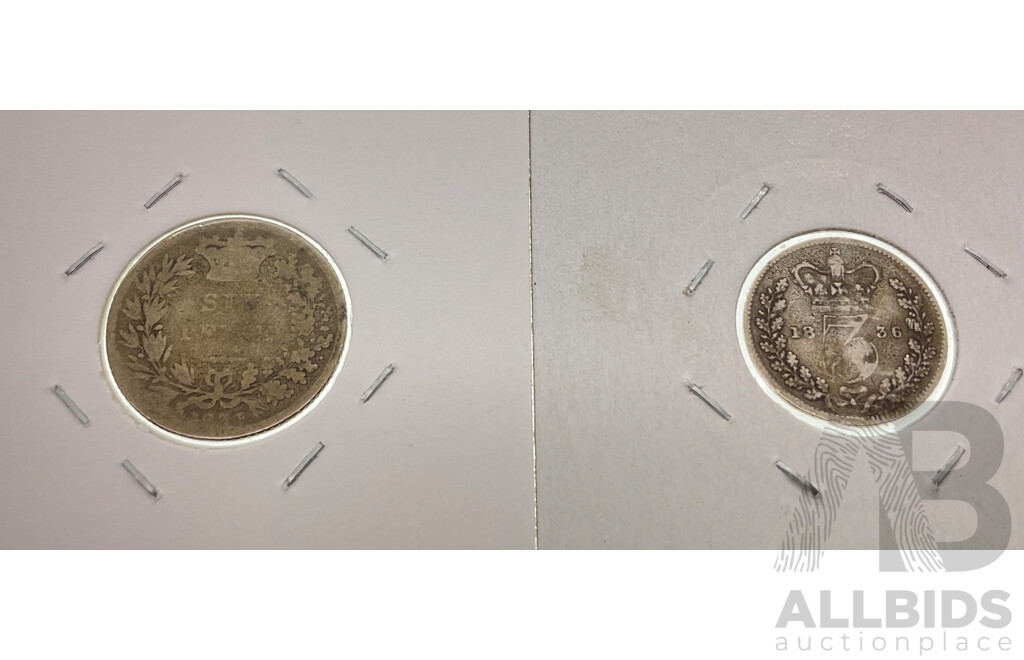 United Kingdom William IV 1834 Silver Sixpence and 1836 Threepence .925