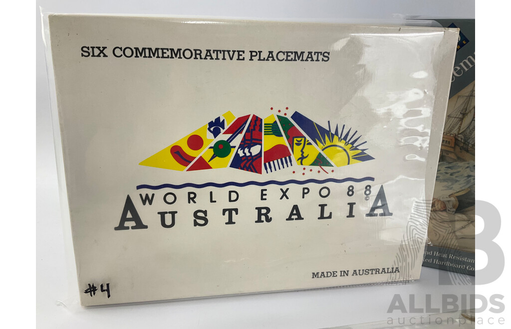 Australian Expo 1988 and Captain Cook Place Mats with Glass/Gilded Picture Frame