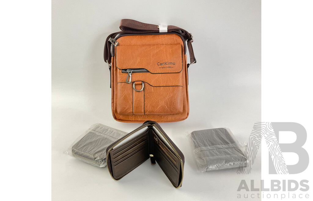 Carl Kimu Leather Tote Bag with Three Faux Leather Wallets
