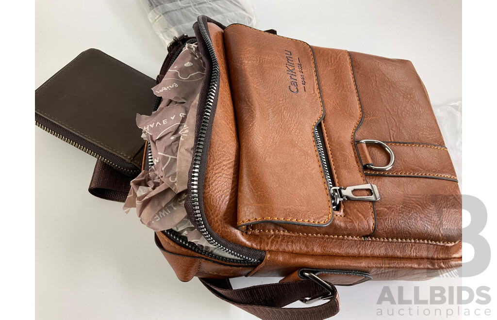 Carl Kimu Leather Tote Bag with Three Faux Leather Wallets