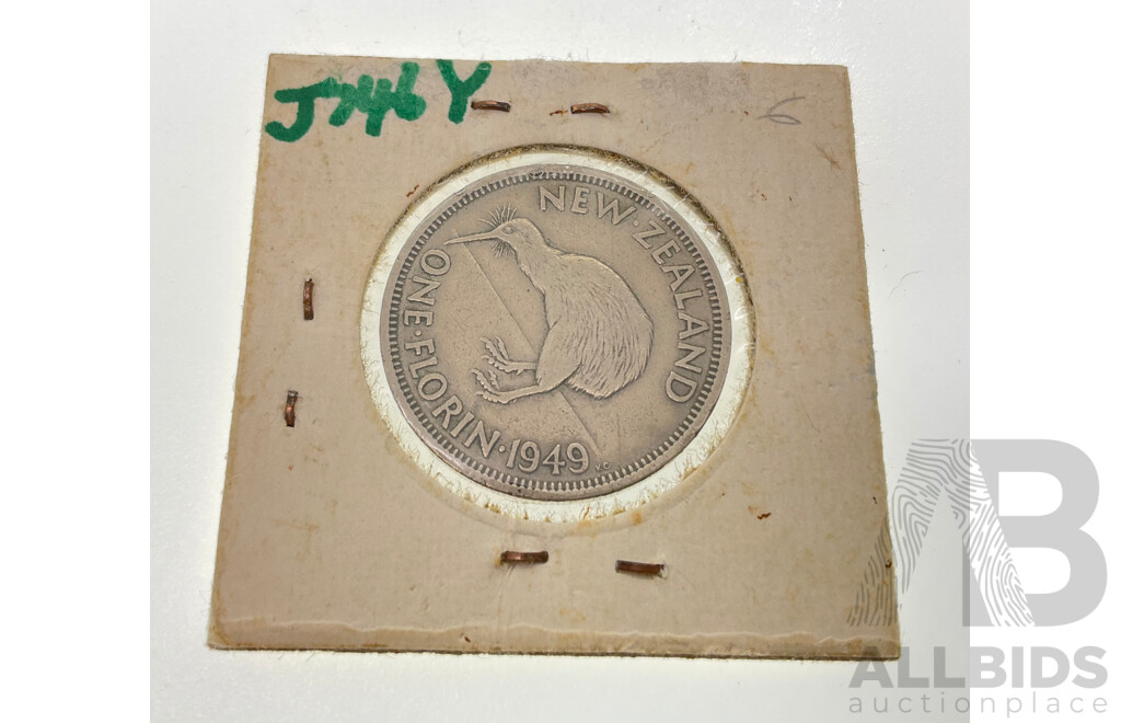 New Zealand 1949 KGVI One Florin Coin