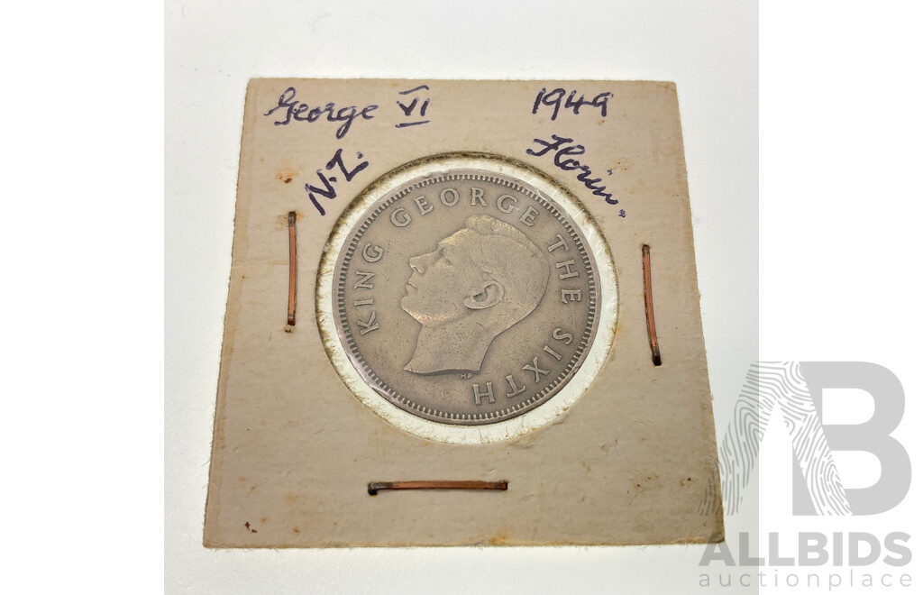 New Zealand 1949 KGVI One Florin Coin