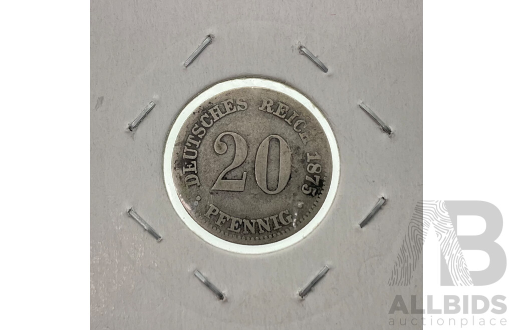 Germany 1875 Silver Twenty Pfennigs Coin .900