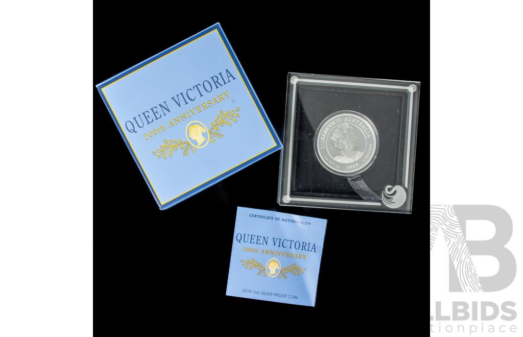 Australian Perth Mint 2019 Silver Proof One Dollar Coin, Queen Victoria 200th Anniversary .999