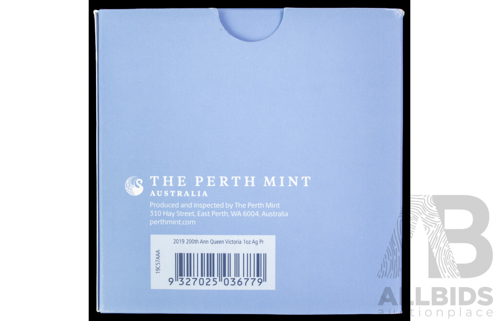 Australian Perth Mint 2019 Silver Proof One Dollar Coin, Queen Victoria 200th Anniversary .999