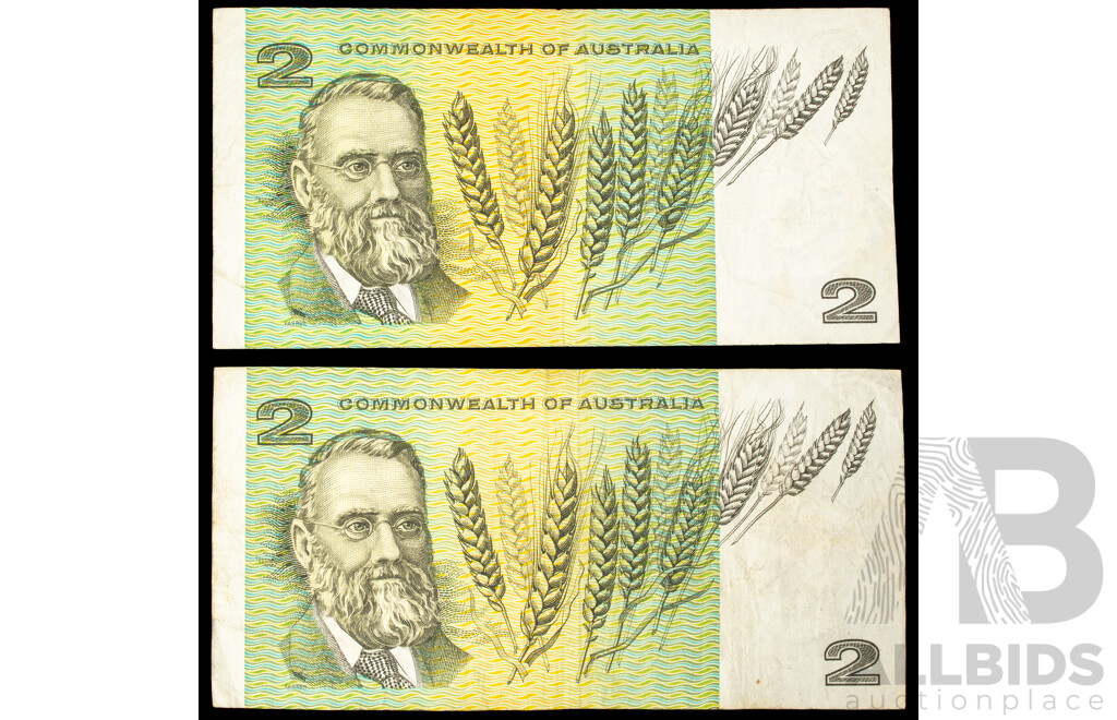 Two Australian 1966 Two Dollar Notes, Coombs/Wilson R81, FBY, FJT