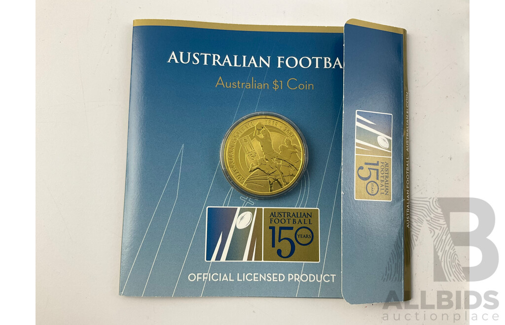 One Hundred Years of Australian Football Book with Perth Mint One Dollar, Australian Football 150 Years