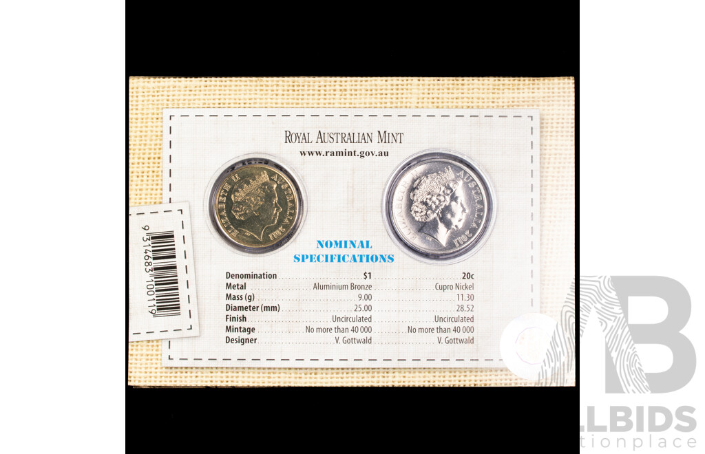 Australian 2011 Two UNC Coin Set, Twenty Cent and One Dollar