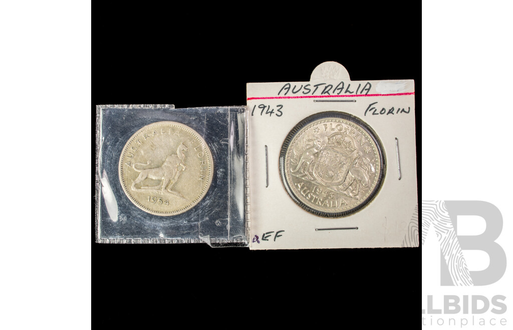 Australian Silver Florins 1943 and 1954 Commemorative