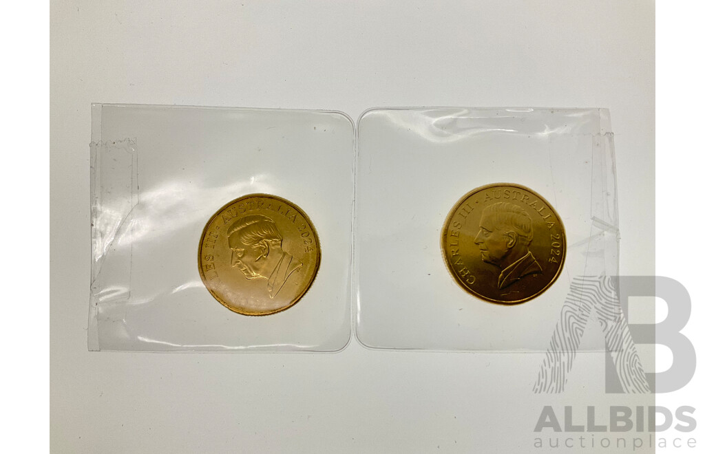 Two Australian 2024 One Dollar Coins, Bluey Buck