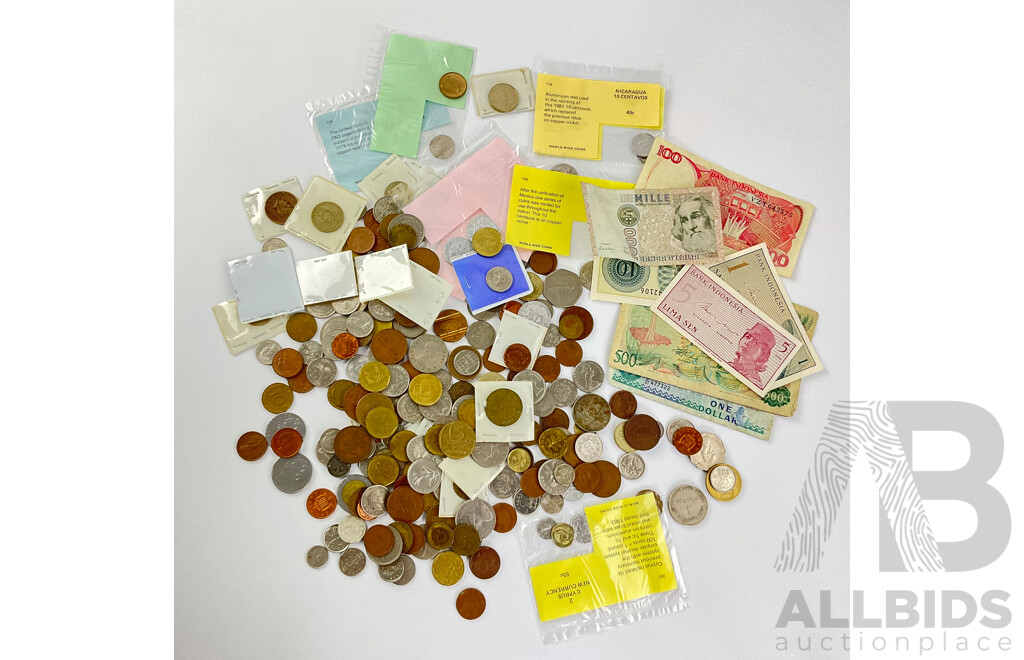 Collection of International Coins and Notes Including UK, Ireland, New Zealand, Hong Kong, Singapore, Indonesia, Italy and More - Approximately One Kilogram