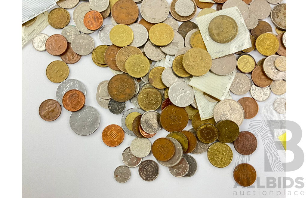 Collection of International Coins and Notes Including UK, Ireland, New Zealand, Hong Kong, Singapore, Indonesia, Italy and More - Approximately One Kilogram