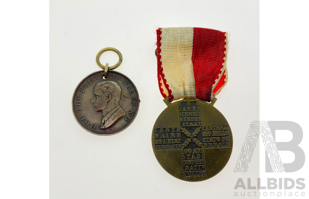 United Kingdom 1927 Edward Prince of Wales Visit to Keswick Commemorative Medal and Switzerland 1948 Confederation Centenary Medal