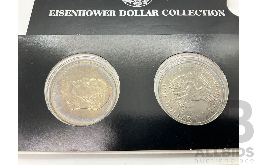 USA 1971 One Dollar Proof Eisenhower Coins, New Zealand 1970 UNC One Dollar Royal Visit, Brazil 1834 Forty Reis Coin