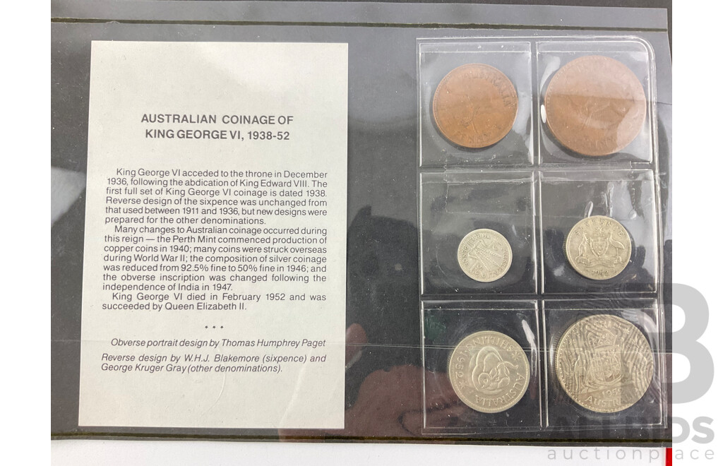 Australian RAM 1979, 1982 UNC Coins Sets, 1981 United Permanent UNC Coin Set, KGVI Six UNC Coin Set