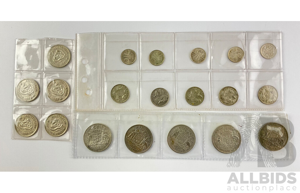 Collection of Australian QE2 Predecimal Coins Including Florins(5) Shillings(5) Sixpence(5) Threepence(5)