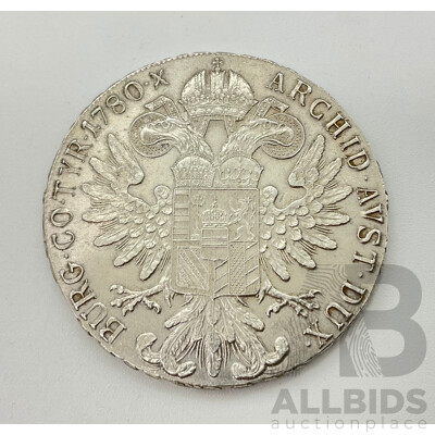 Austrian 1780 One Silver Thaler Coin .833