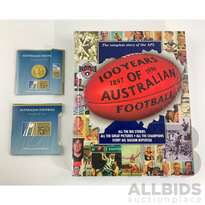 One Hundred Years of Australian Football Book with Perth Mint One Dollar, Australian Football 150 Years