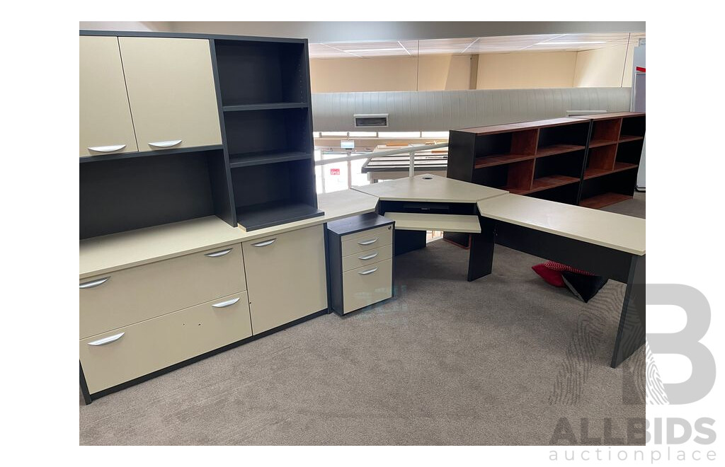 Office Corner Desk with Credenza, Hutch and Bookcase