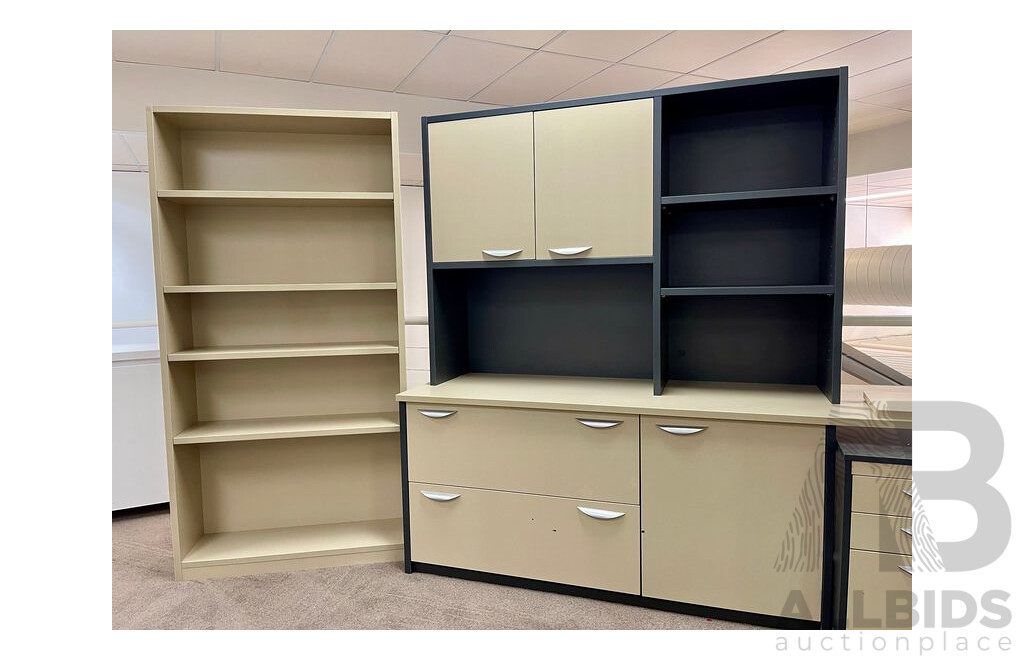 Office Corner Desk with Credenza, Hutch and Bookcase