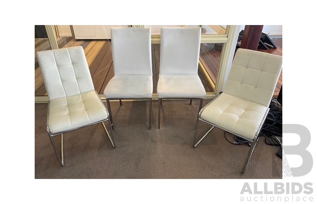 White Faux Leather Dining Chairs - Lot of 4