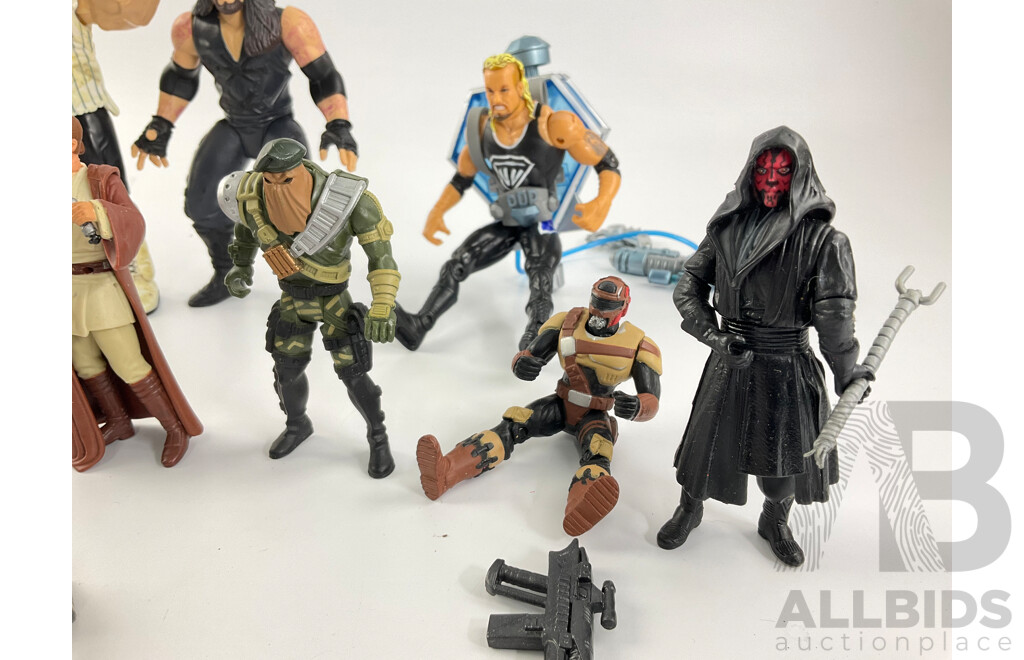 Collection of Vintage Toy Figures Including Wrestling's Stone Cold Steve Austin and Star War's Darth Maul