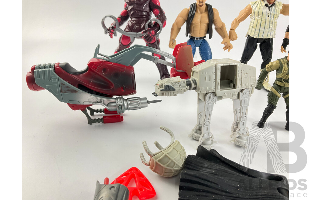 Collection of Vintage Toy Figures Including Wrestling's Stone Cold Steve Austin and Star War's Darth Maul