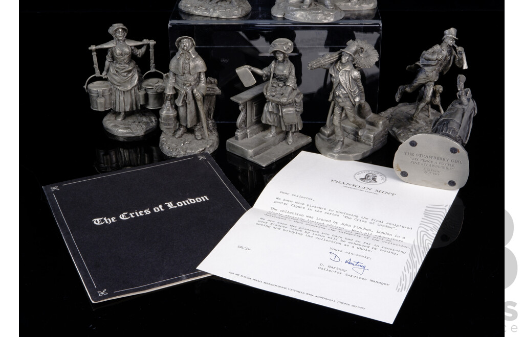 Set Twelve Pewter Town Criers of London Series Figures with Certificates of Authenticity