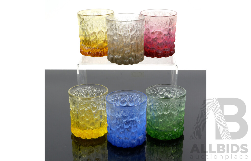 Nice Set Six Mid Century Harlequin Glass Tumblers with Textured Finish