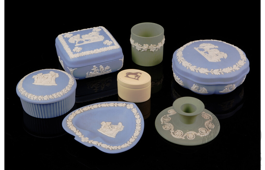 Collection Vintage English Wedgwood Jasperware Including Sage Green Examples