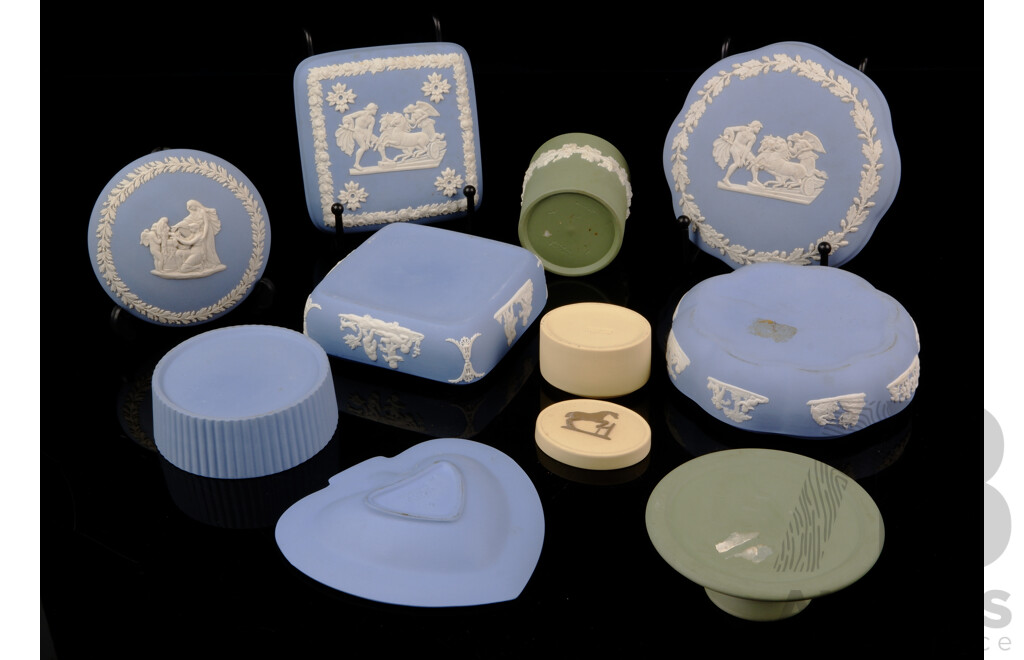 Collection Vintage English Wedgwood Jasperware Including Sage Green Examples