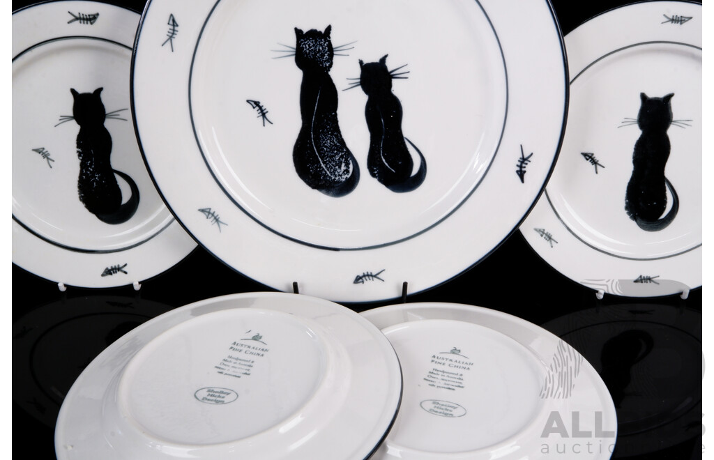 Set Five Australian Fine Chine Plates with Hand Painted Design by Shelly Hicks